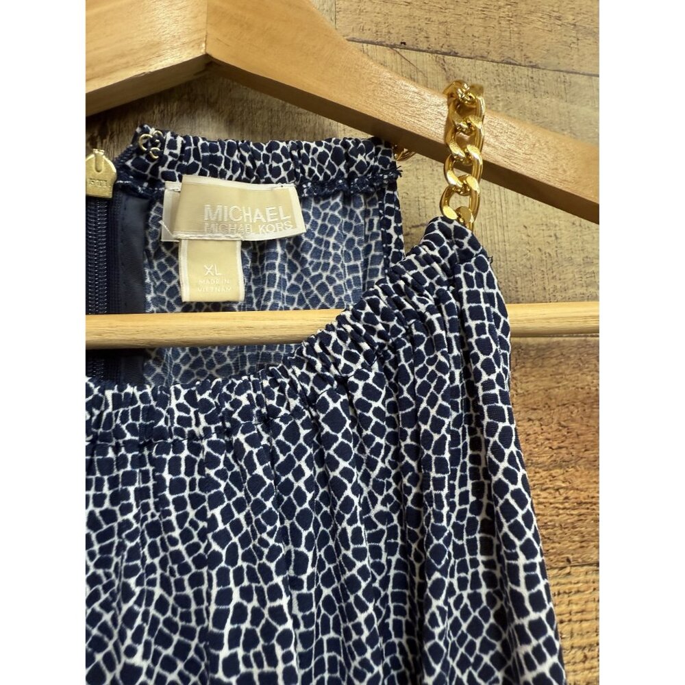 Michael Michael Kors Womens Sleeveless Navy & White Chain Halter Dress XL - Picture 3 of 9